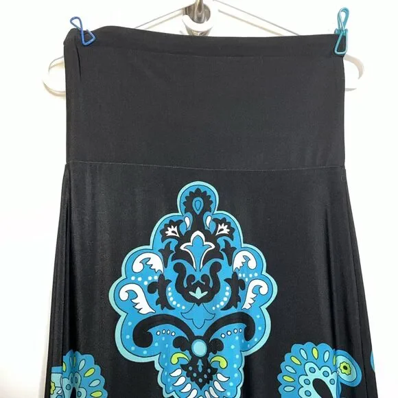 MSK Dress Womens Small Black blue green Strapless Paisley Print Floor Maxi - Picture 3 of 13